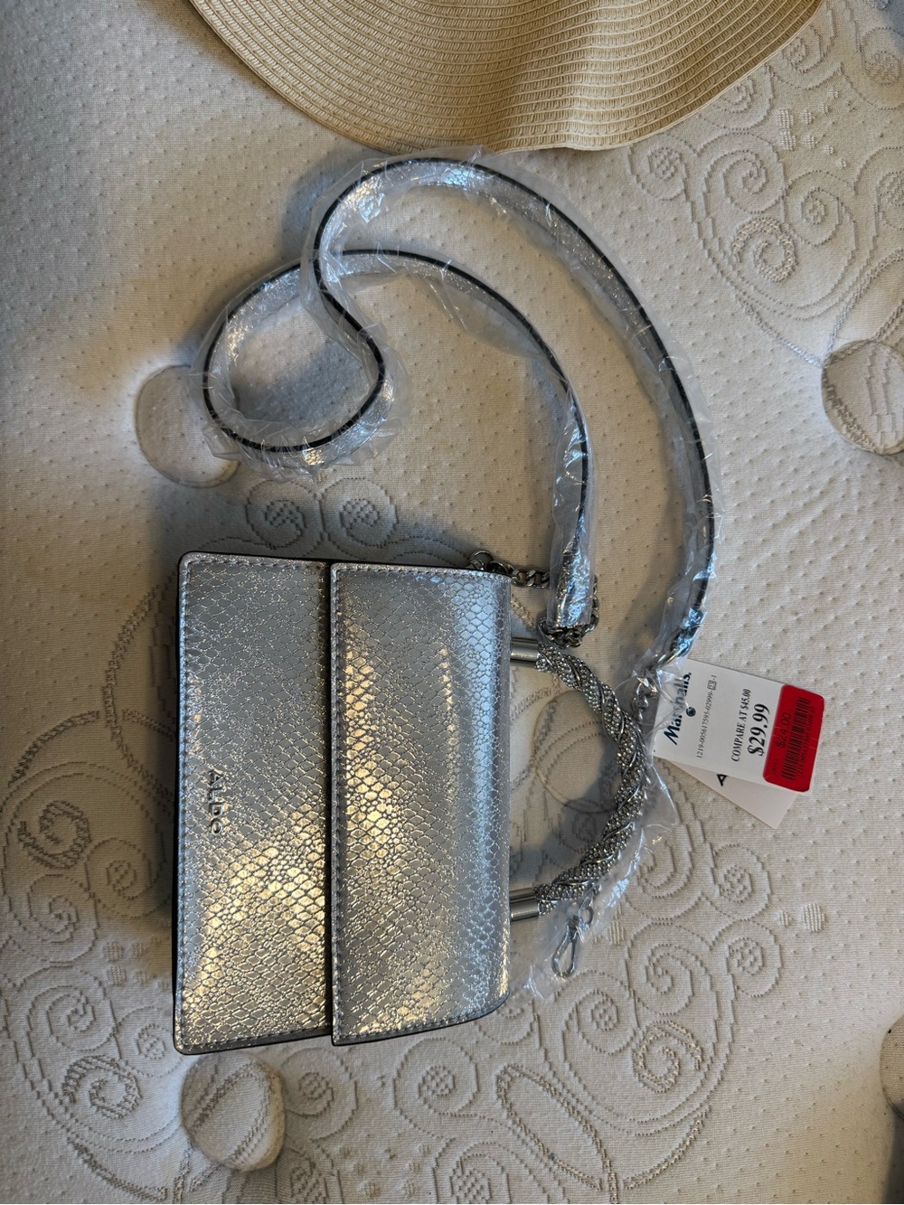 Aldo Metallic Silver Mini Crossbody with Chain Strap
